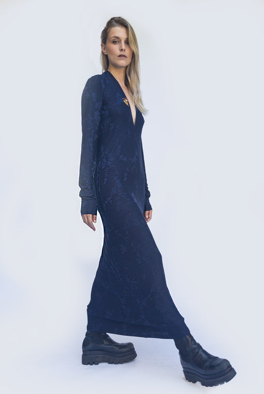 Long dress in jersey blu