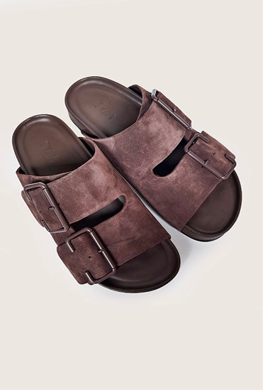 Joss- Double Buckle Kitten Heel Footbed Sandal