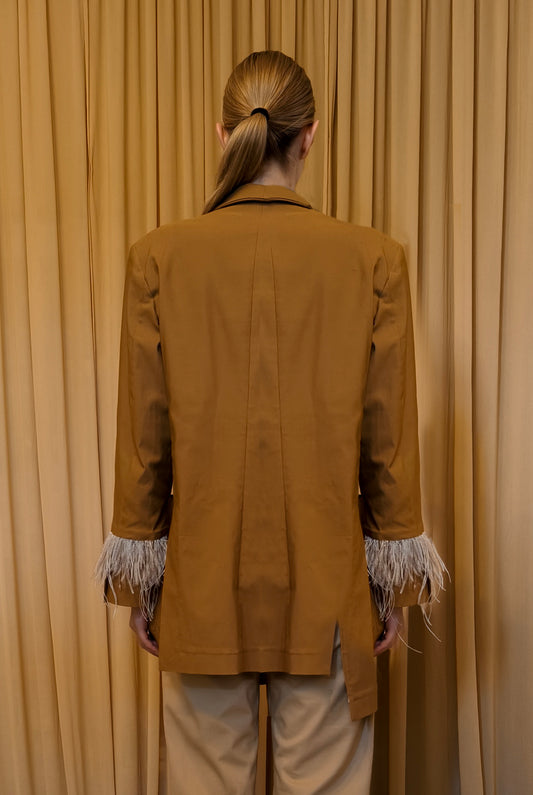 Blazer con collo a scialle in cotone smerigliato