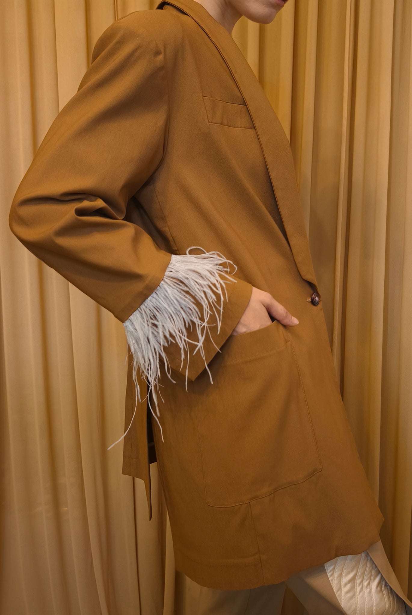 Blazer con collo a scialle in cotone smerigliato