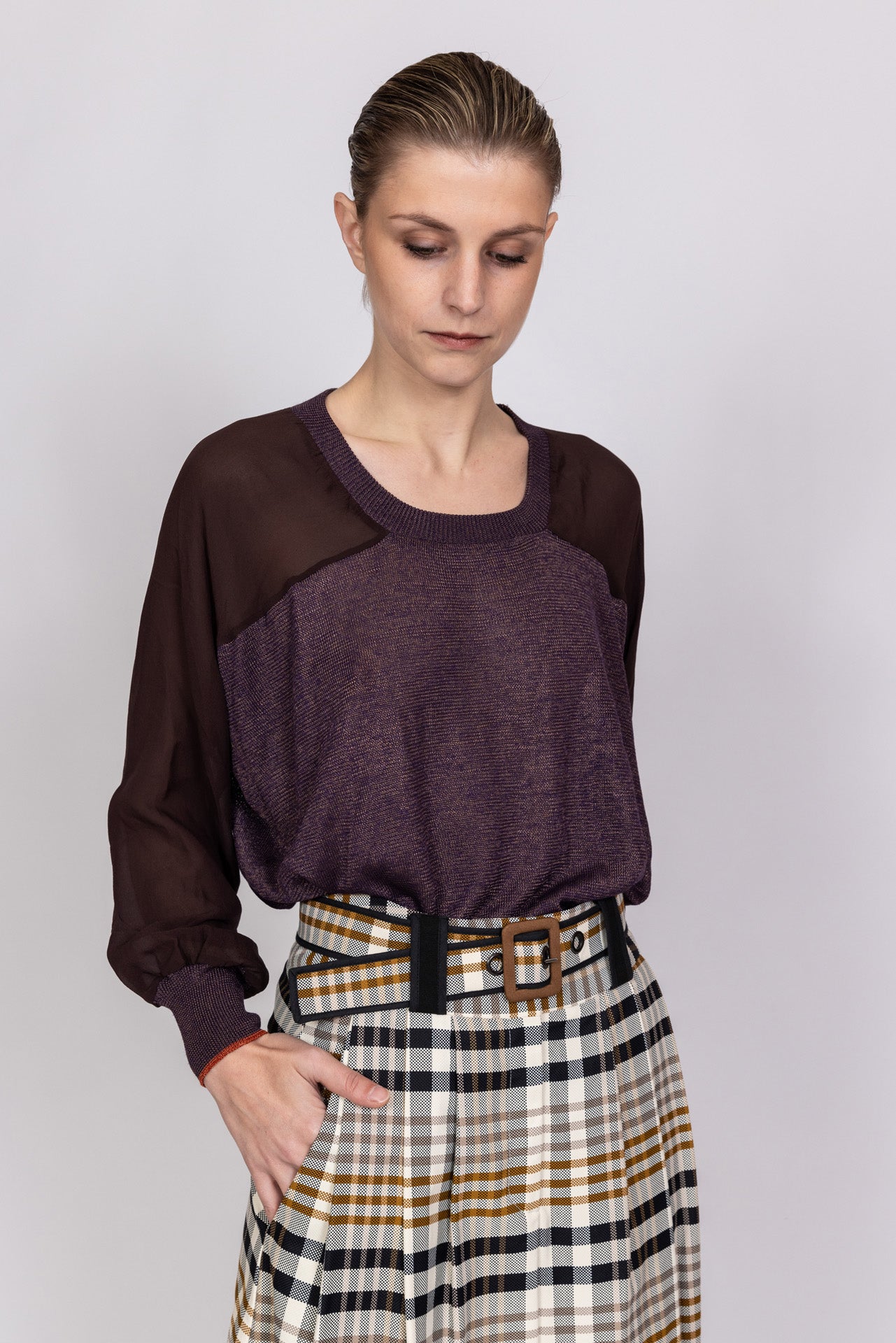 Maglia tricot e georgette di seta pura