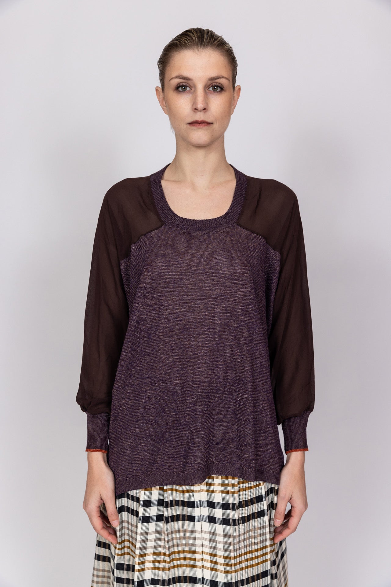 Maglia tricot e georgette di seta pura