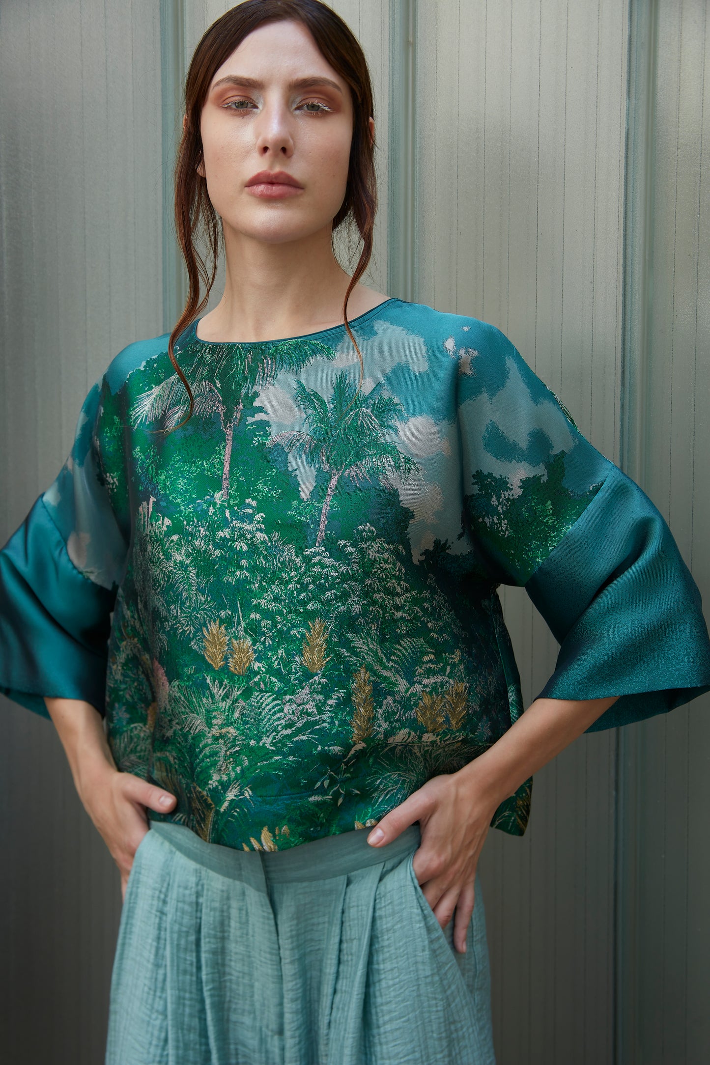 Top boxie jacquard paesaggio