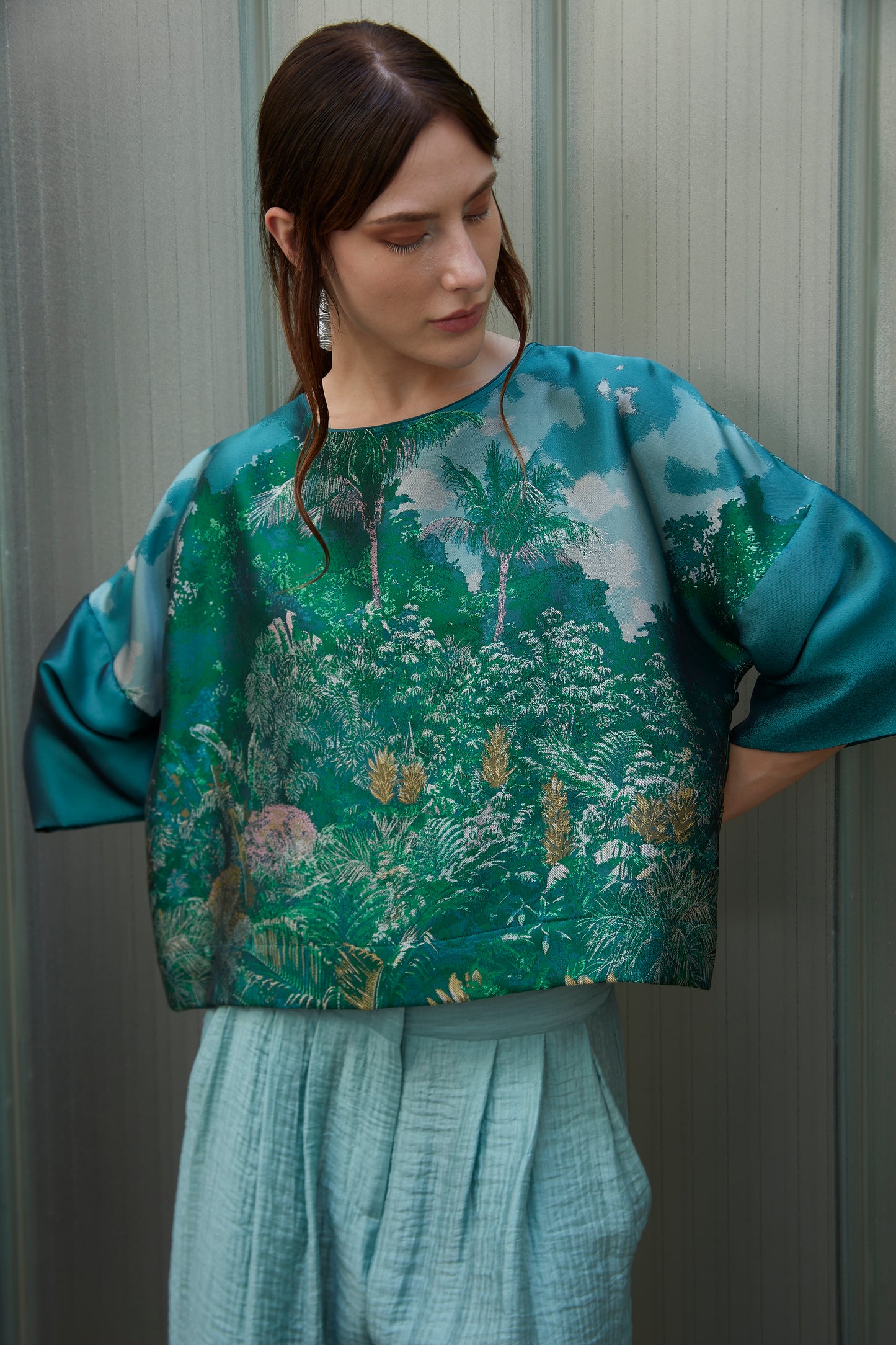 Top boxie jacquard paesaggio