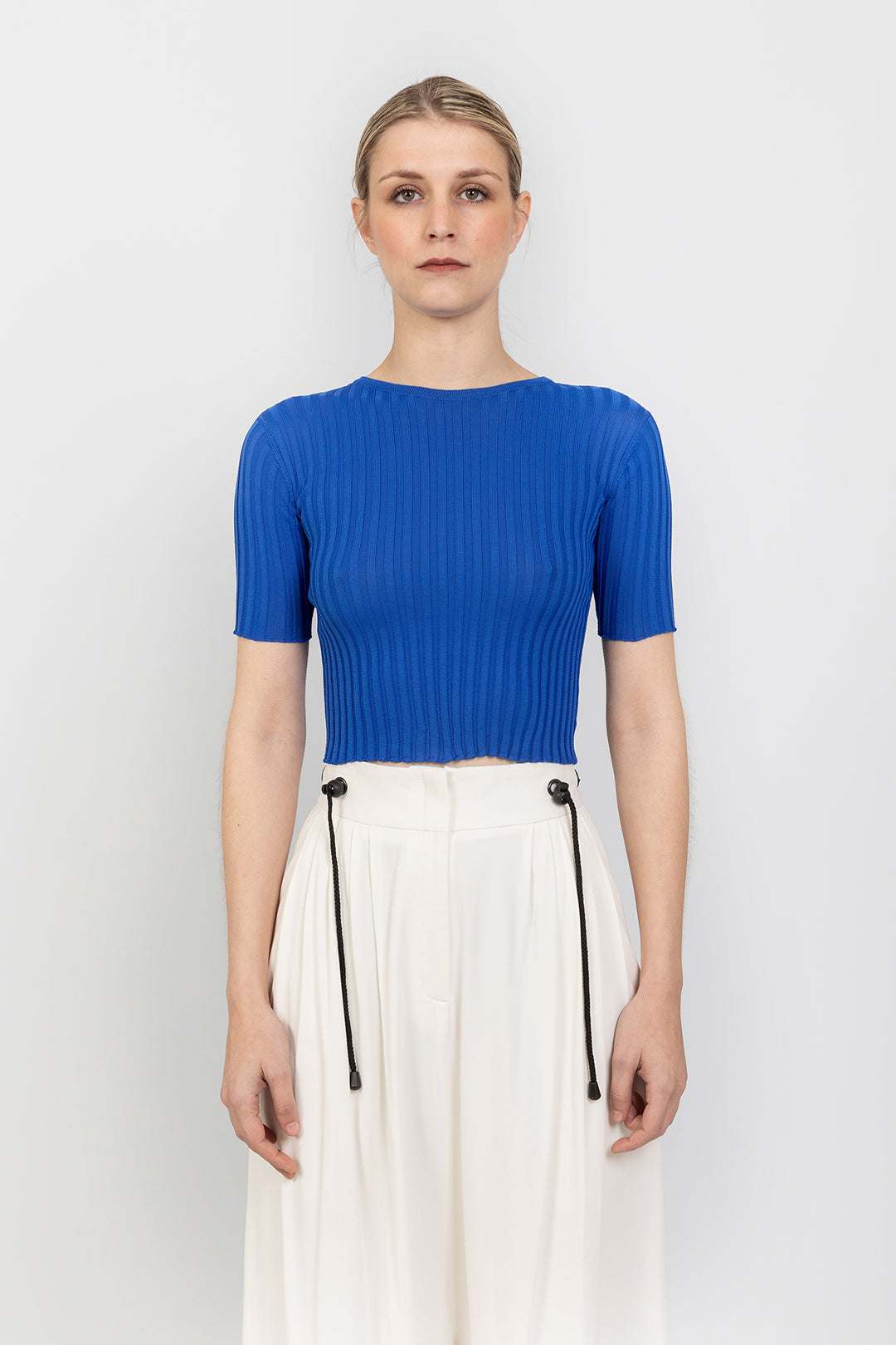 Maglia tricot con coste blu royal