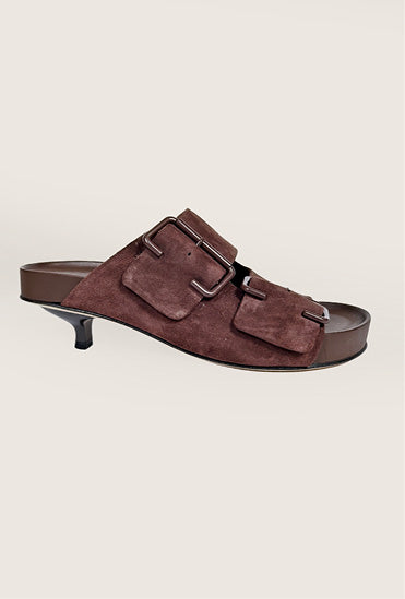 Joss- Double Buckle Kitten Heel Footbed Sandal