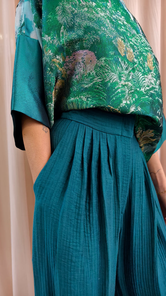 Pantalone wideleg in creponne fluido