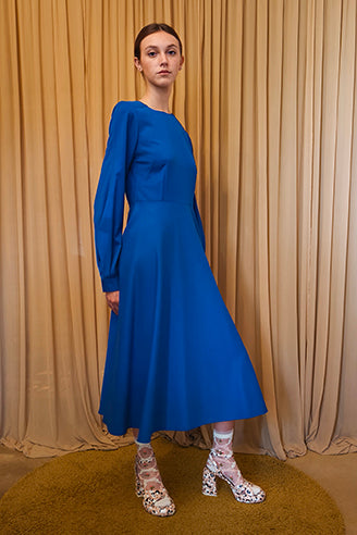 Abito midi in flanella blue china
