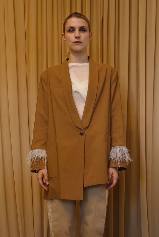 Blazer con collo a scialle in cotone smerigliato