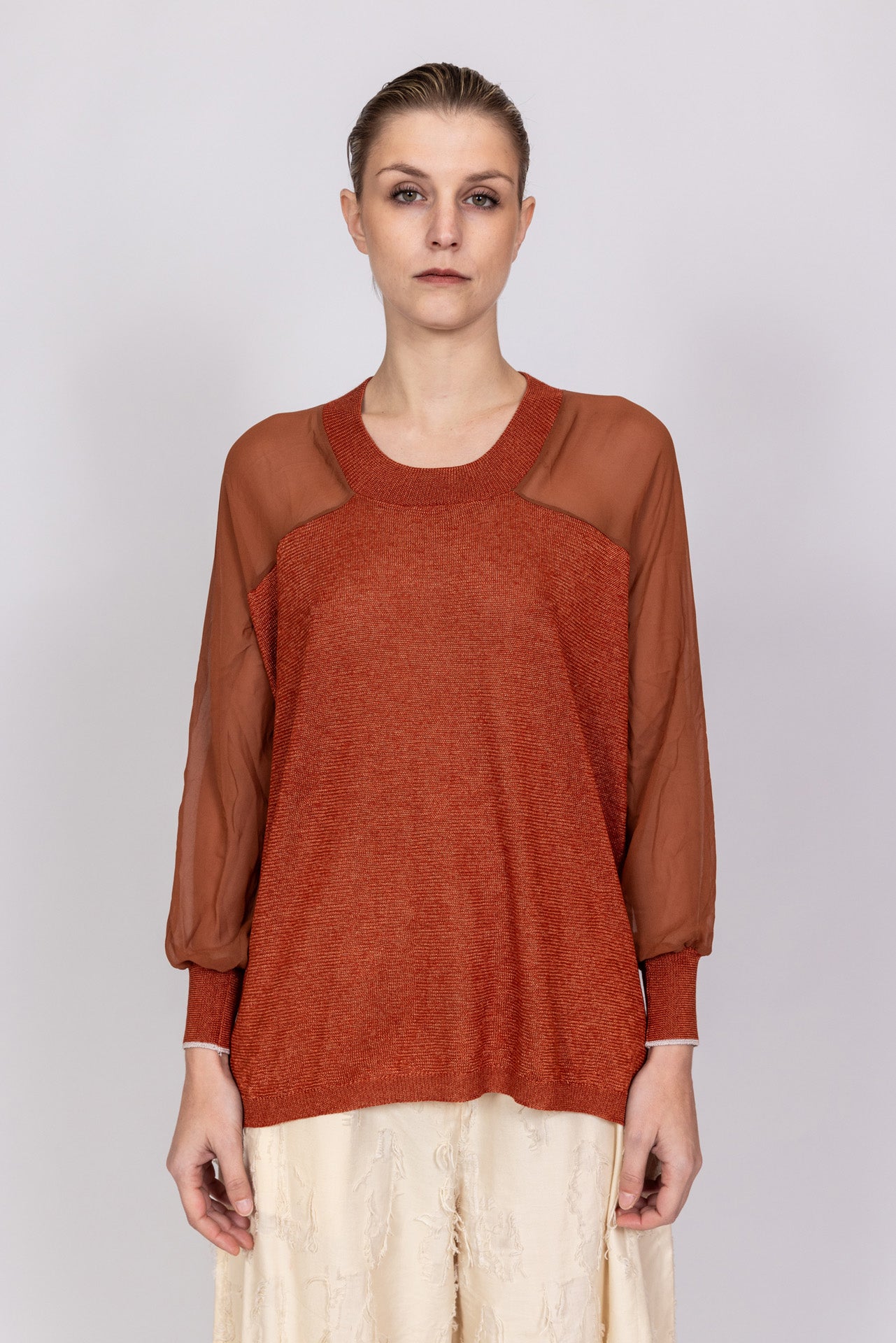 Maglia tricot e georgette di seta pura