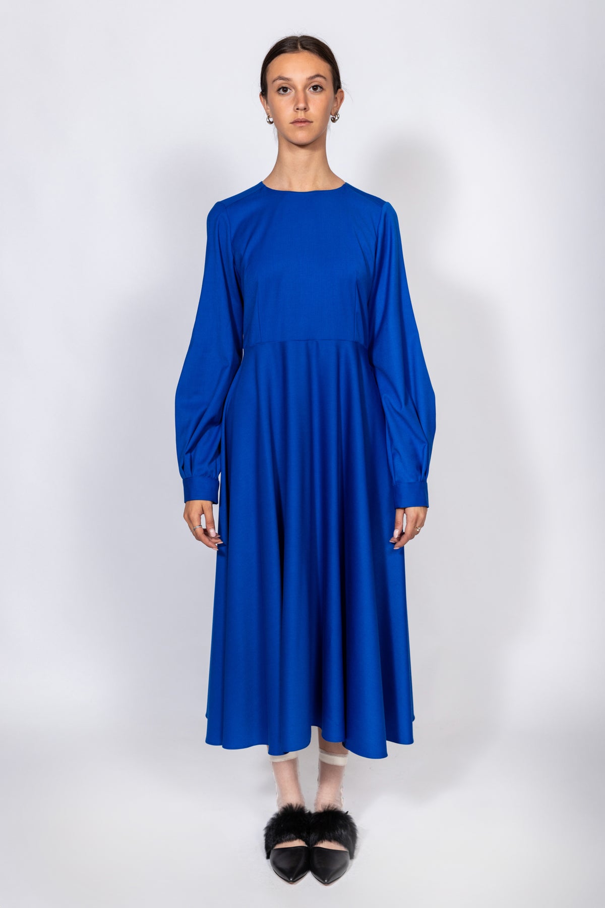 Abito midi in flanella blue china