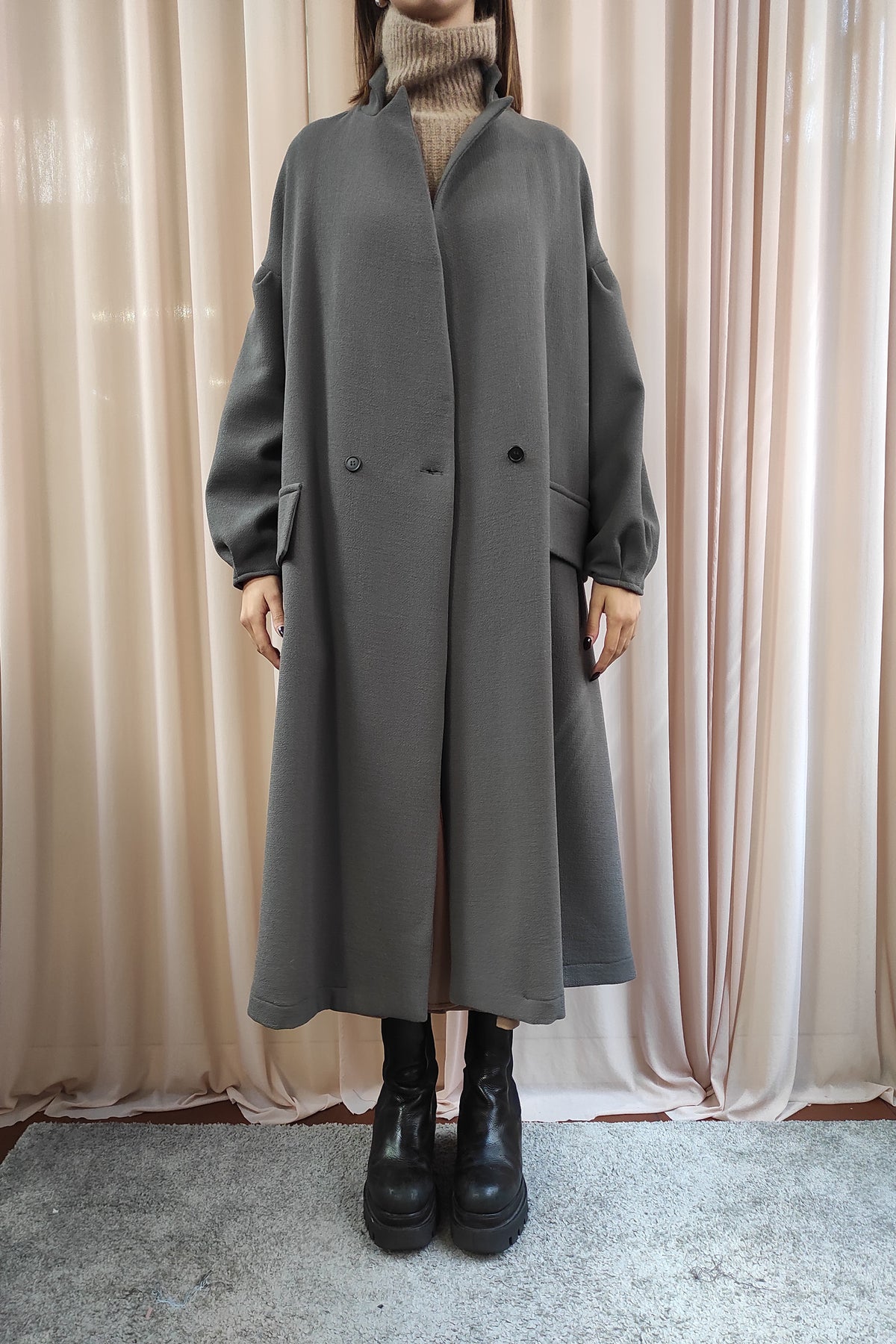 Cappotto lungo in doppia crepe di pura lana