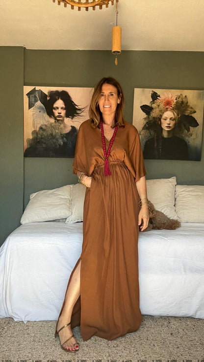 Abito lungo in twill di viscosa