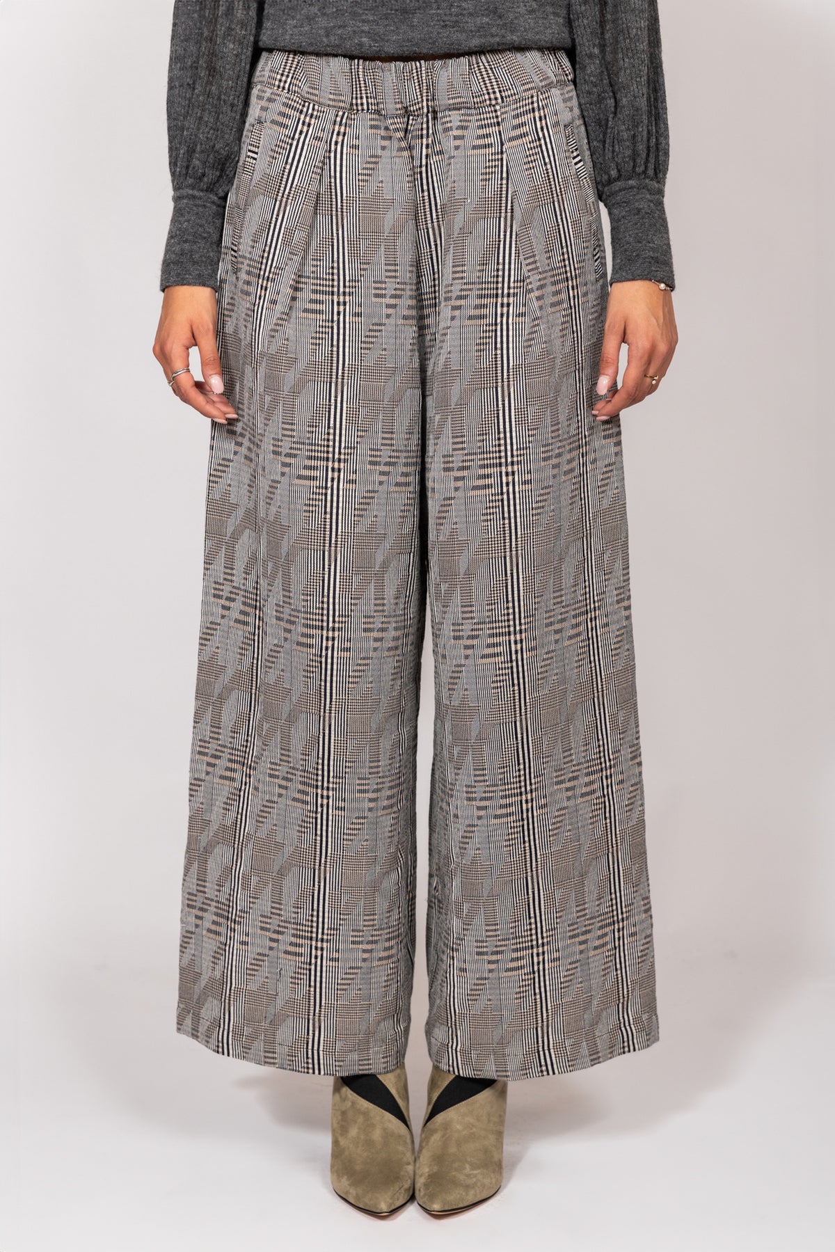 Pantalone con motivo check grigio e nero